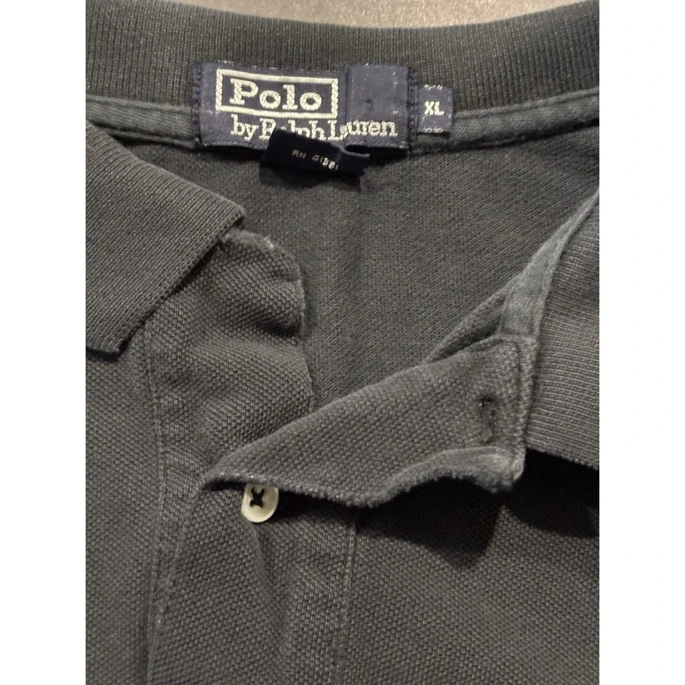Vintage Polo Ralph Lauren Black Pique Polo Shirt XL Red Pony